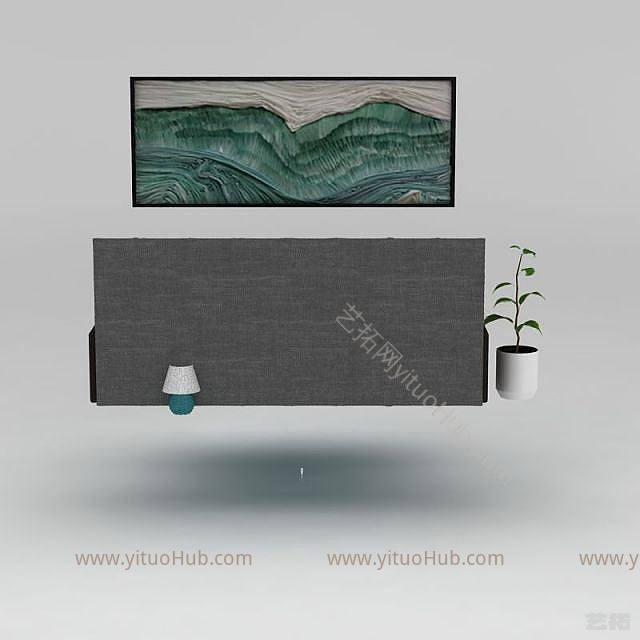 现代卧室床台灯组合模型