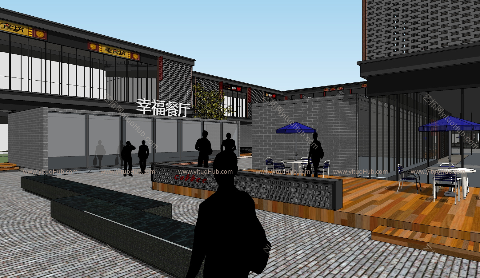 现代中式风格商业街建筑sketchup模型