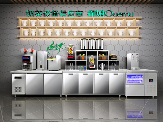 现代奶茶店工作台 餐饮设备 植物 洗手盘