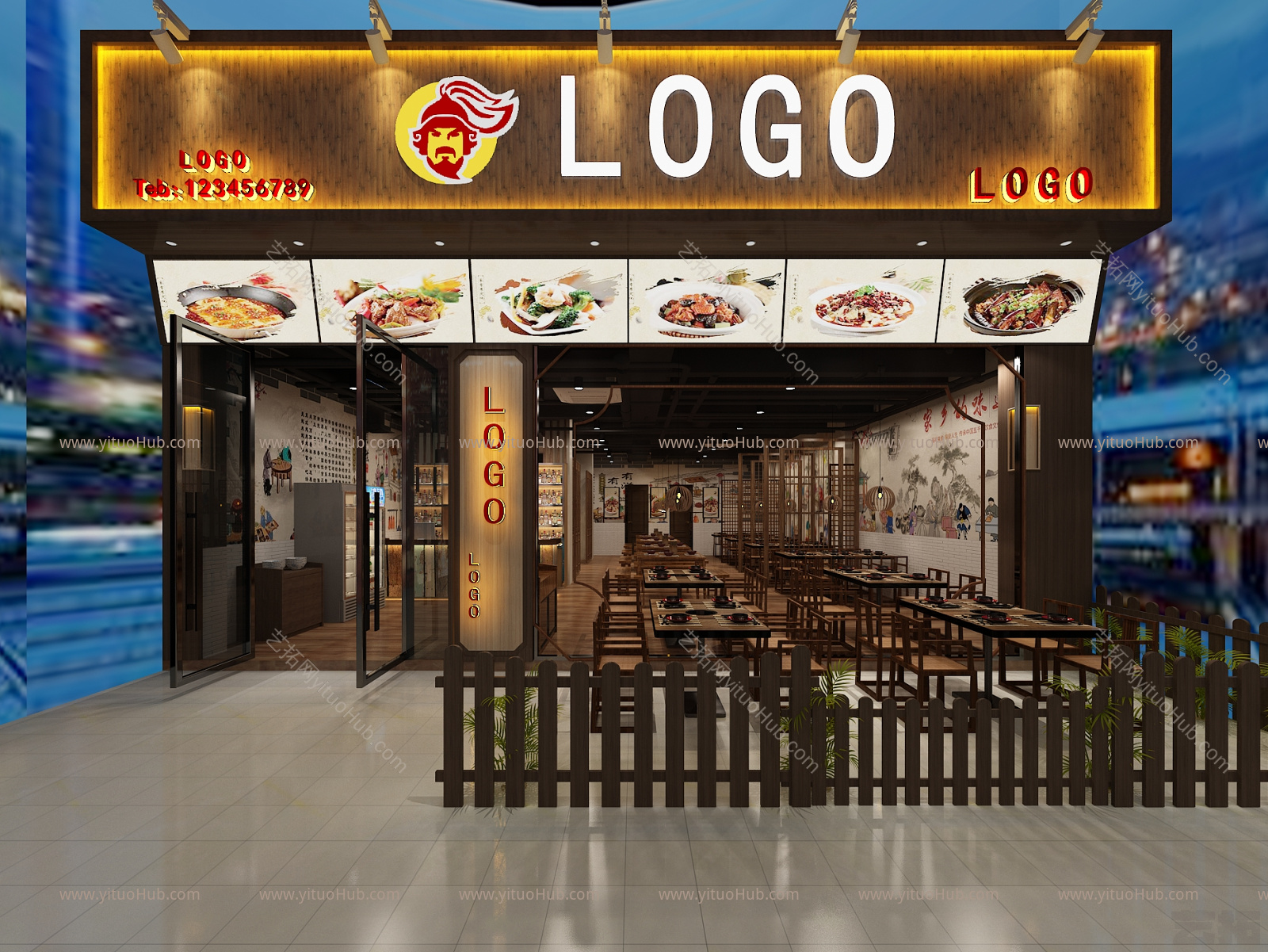 新中式快餐店 吊灯 挂画
