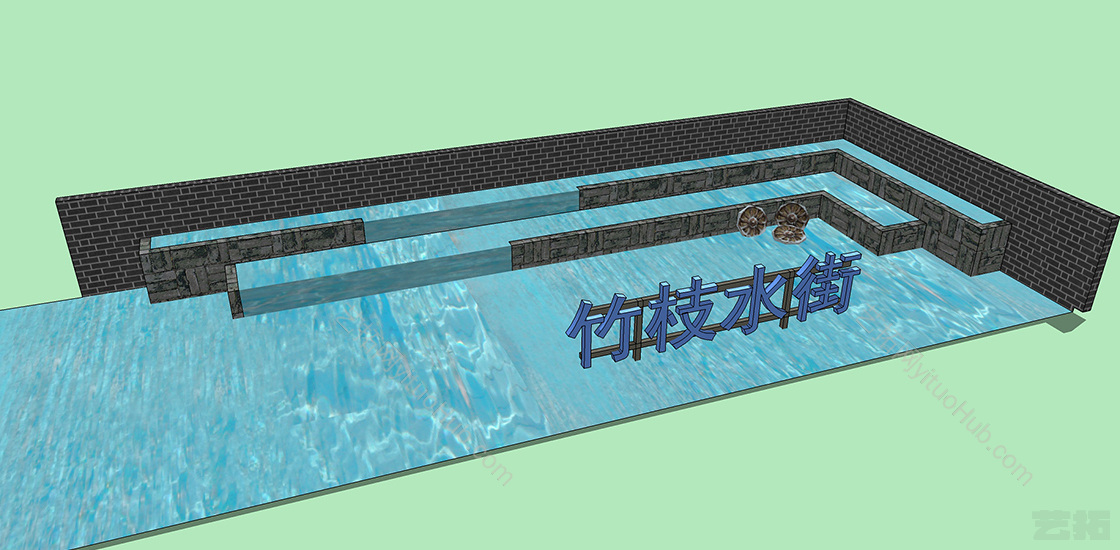 中式跌水水池景观小品