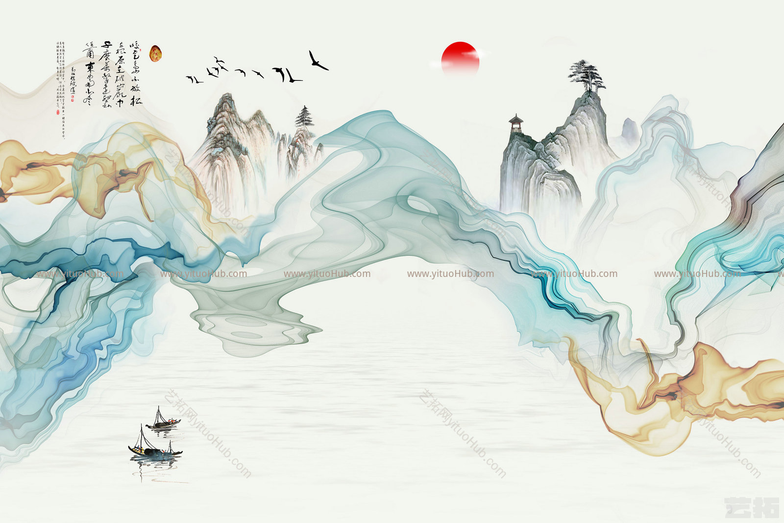 新中式水墨山水壁画