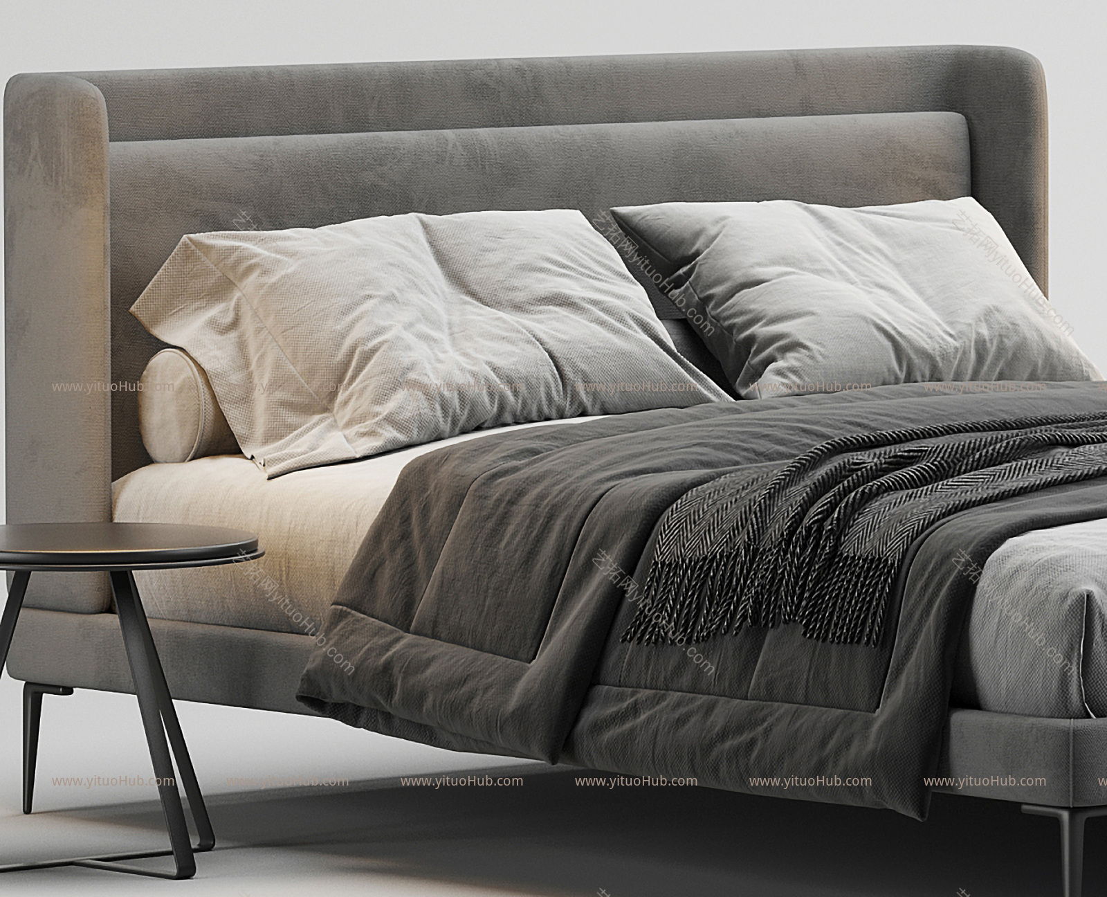 Boconcept现代双人床 边几 毯子