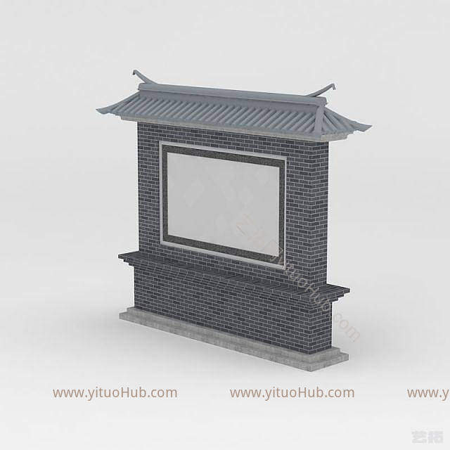 现代仿古照壁影壁墙模型