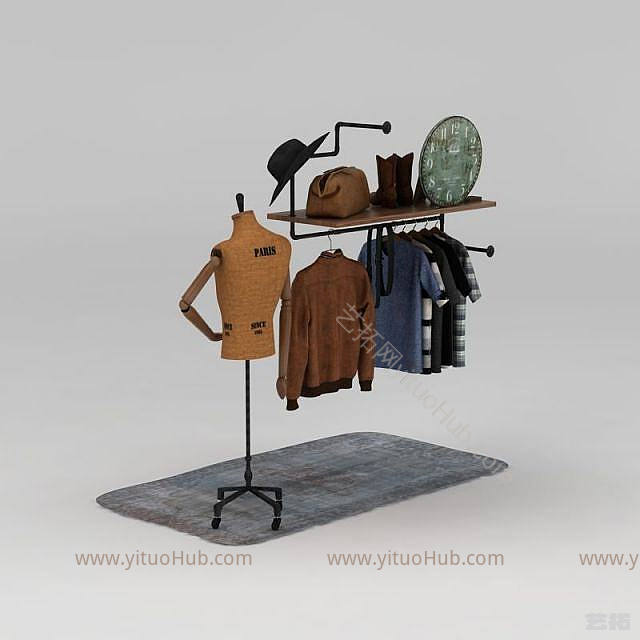 现代复古服装架模型