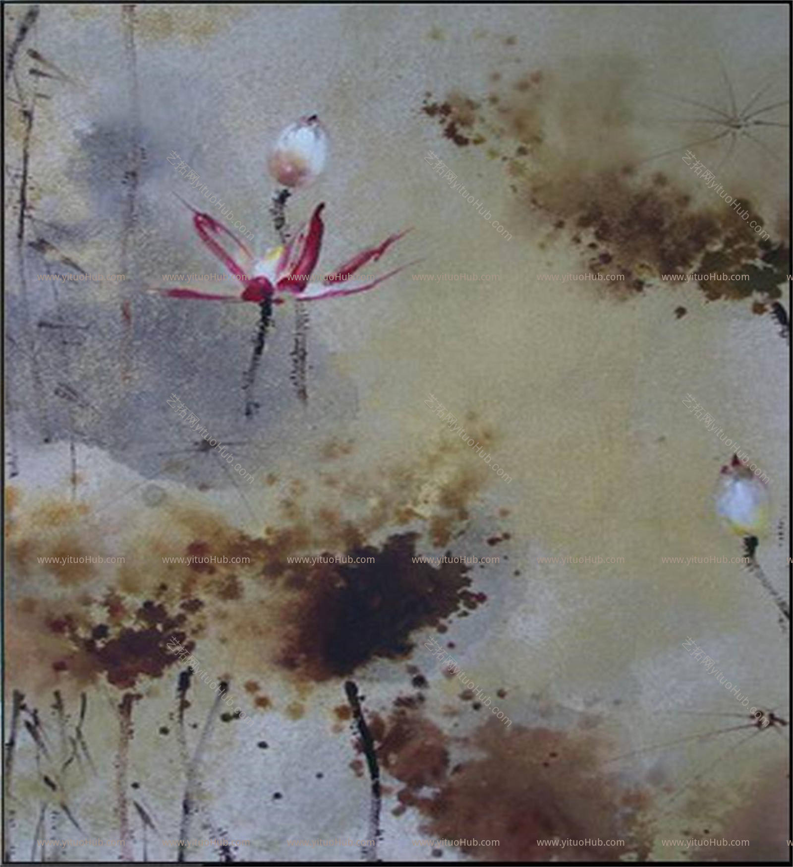 中式水墨画荷花装饰画