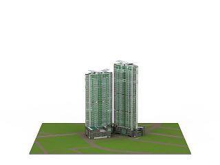 现代子母建筑模型