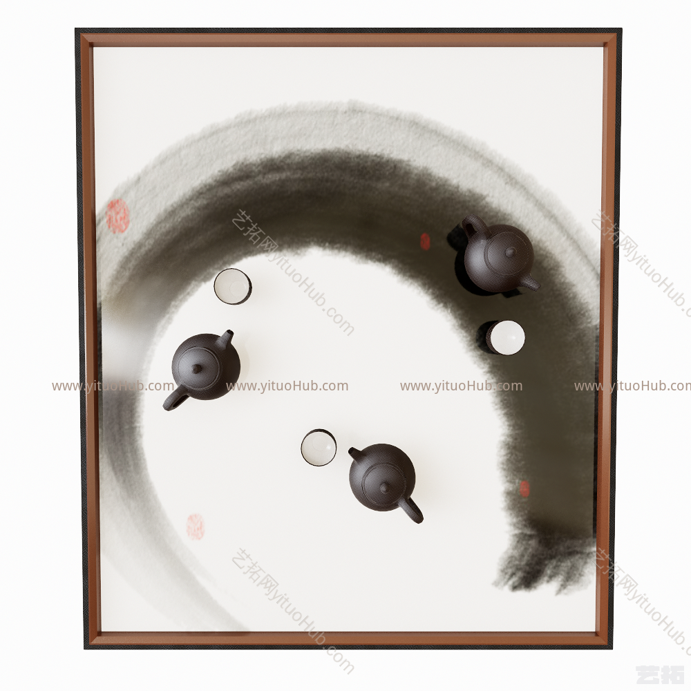 中式立体茶壶挂画