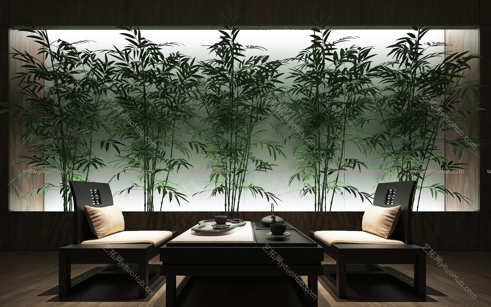 新中式茶室茶桌竹子