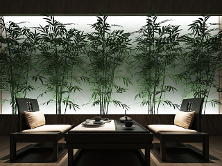 新中式茶室茶桌竹子