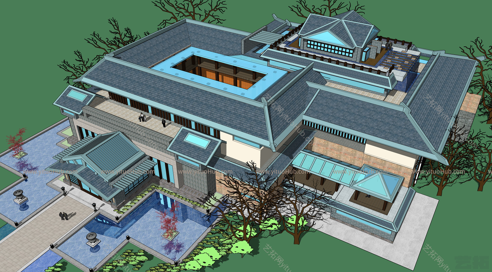 新中式学校鸟瞰