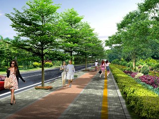  园林景观道路绿化透视图