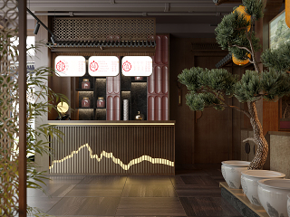 新中式庭院式餐饮中餐甲鱼店大厅