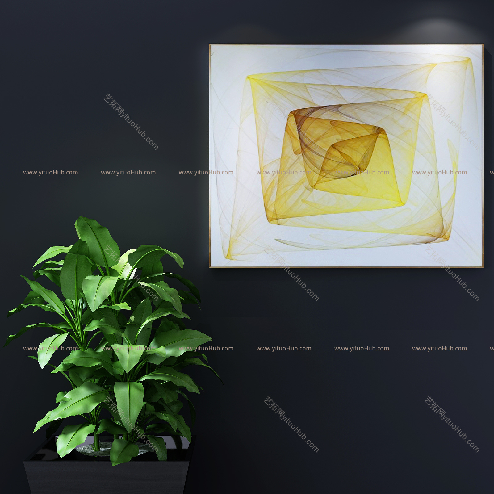 现代意象画绿植组合