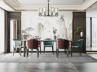 新中式餐厅 餐桌 椅子
