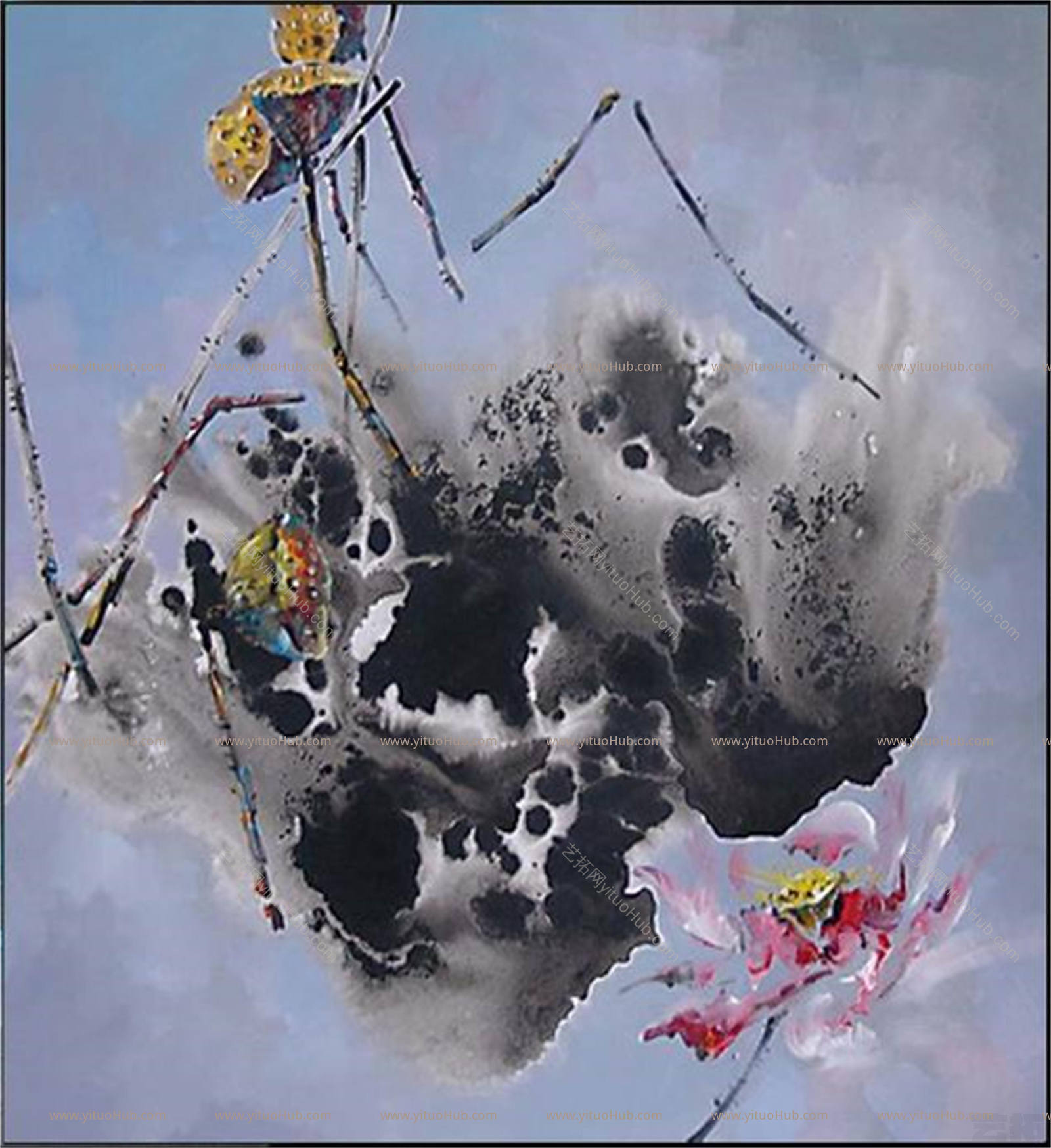 中式水墨画荷花装饰画