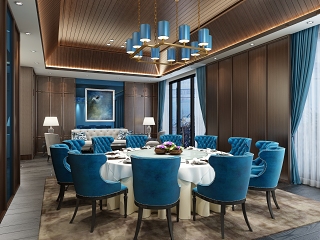 新中式餐厅 吊灯 餐桌椅