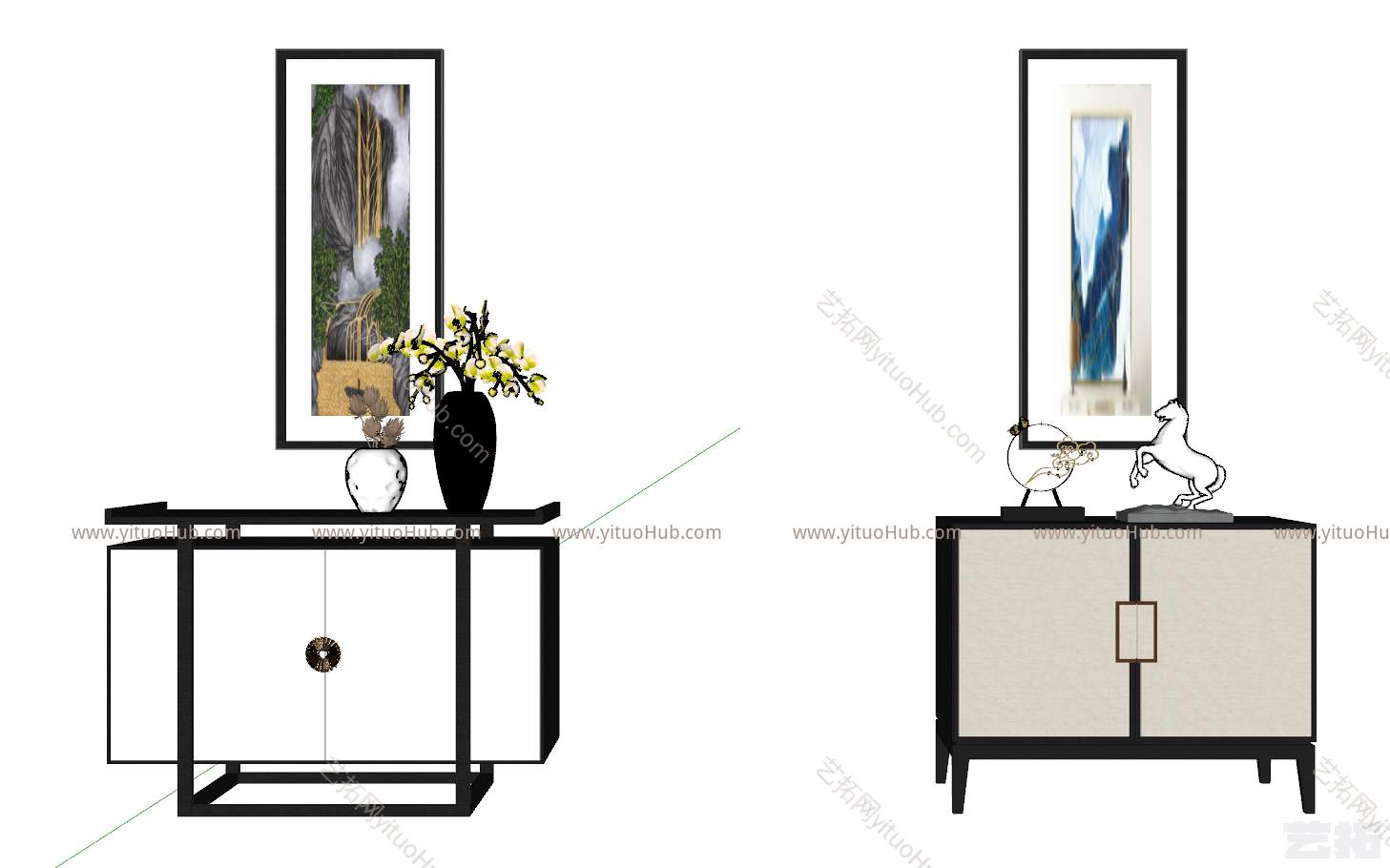 中式柜 玄关柜 端景柜 端景台 装饰画 摆件 饰品 花