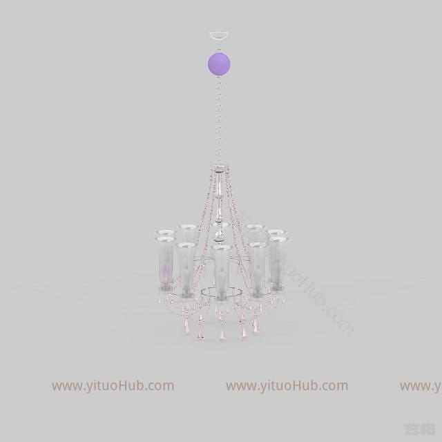 现代清新粉色公主房水晶吊灯模型