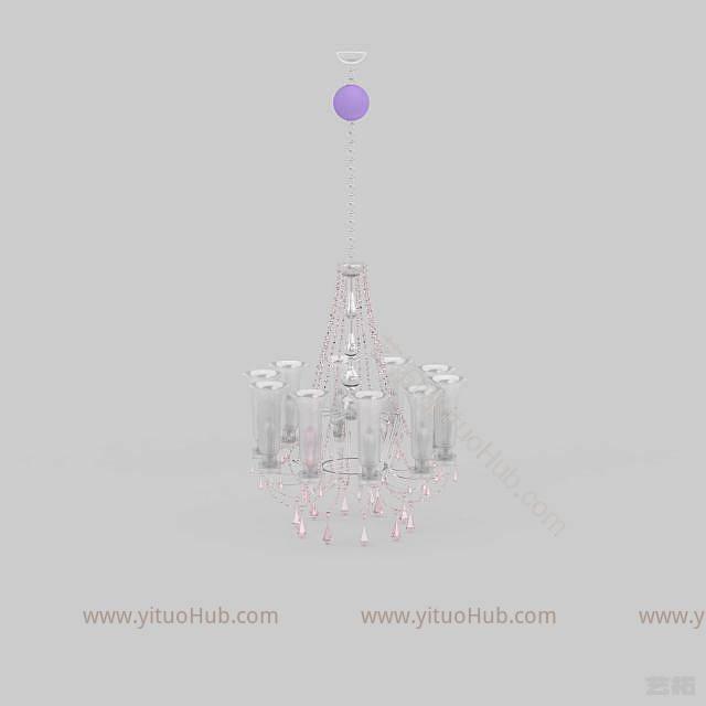 现代清新粉色公主房水晶吊灯模型