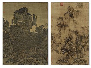 中式传世名画 山石风景挂画组合