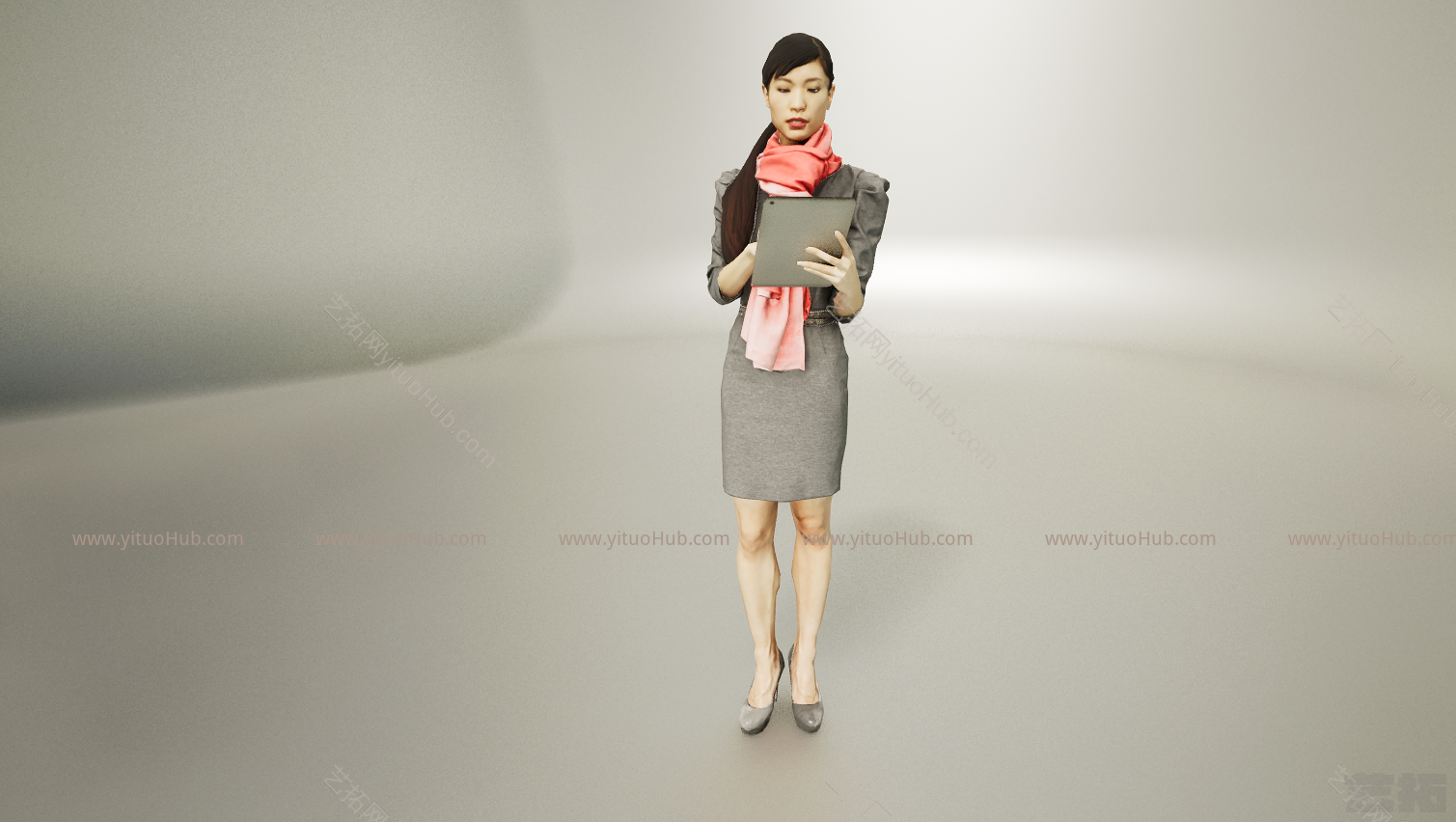 现代灰色连衣裙女模型