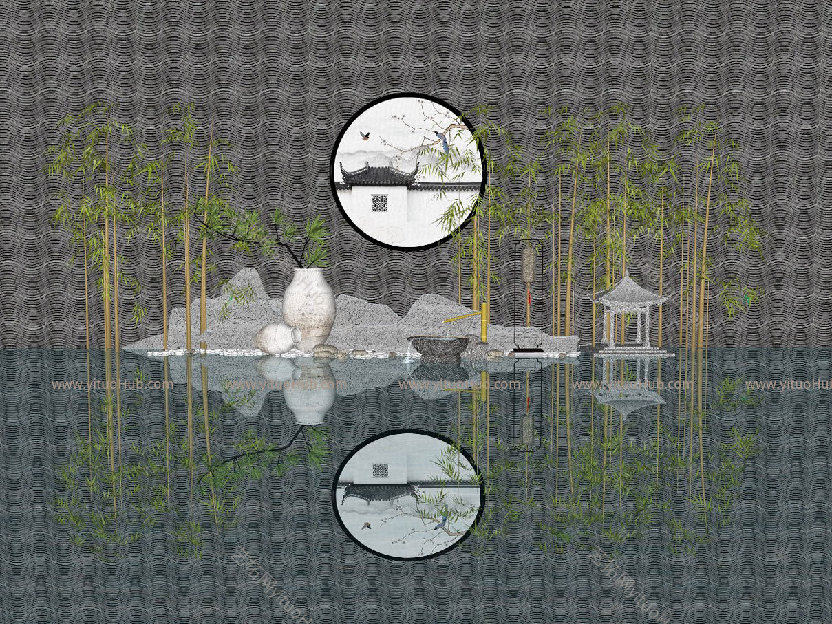 新中式庭院水景组景景观