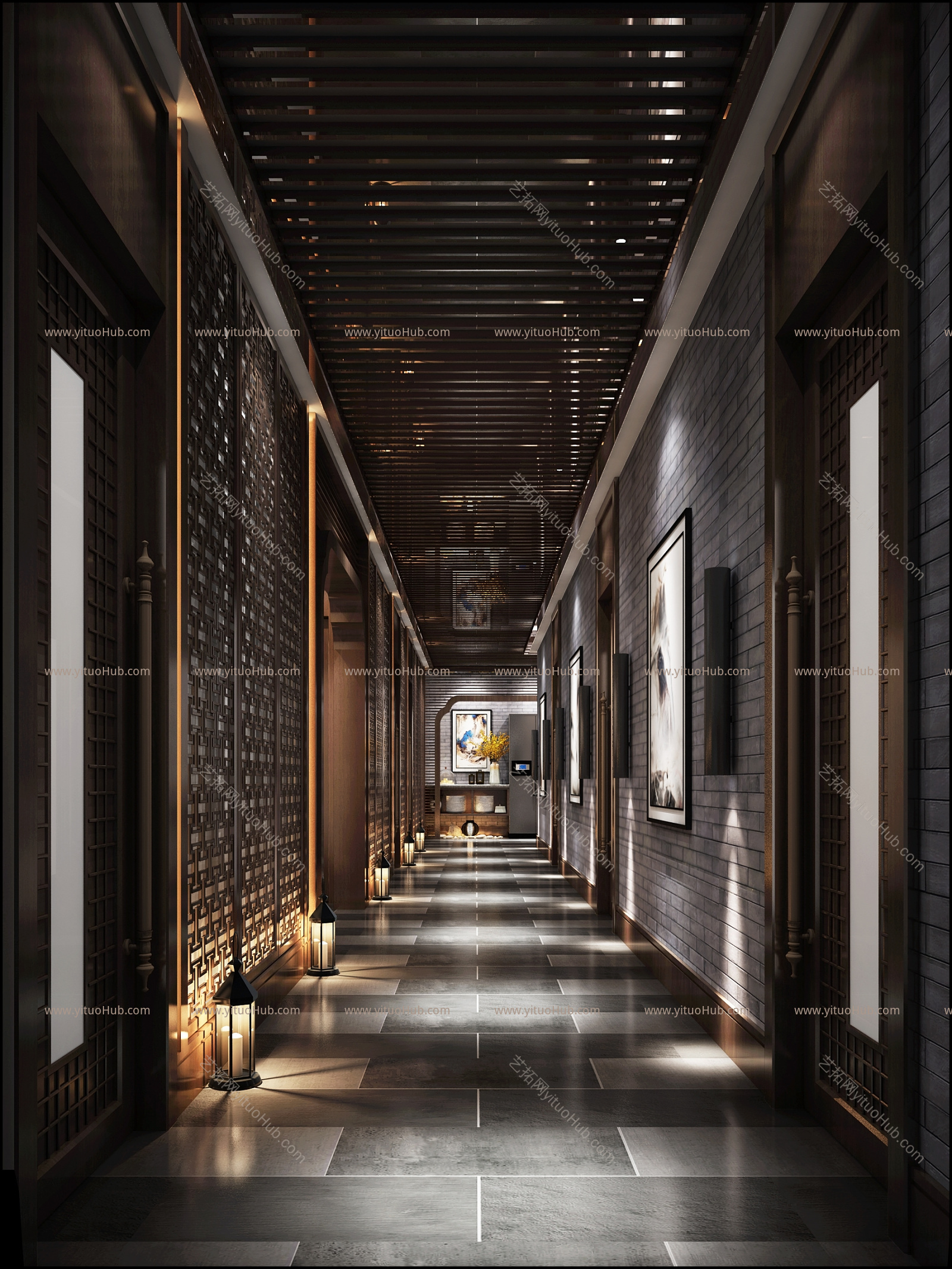 新中式餐厅走廊 新中式酒店走廊