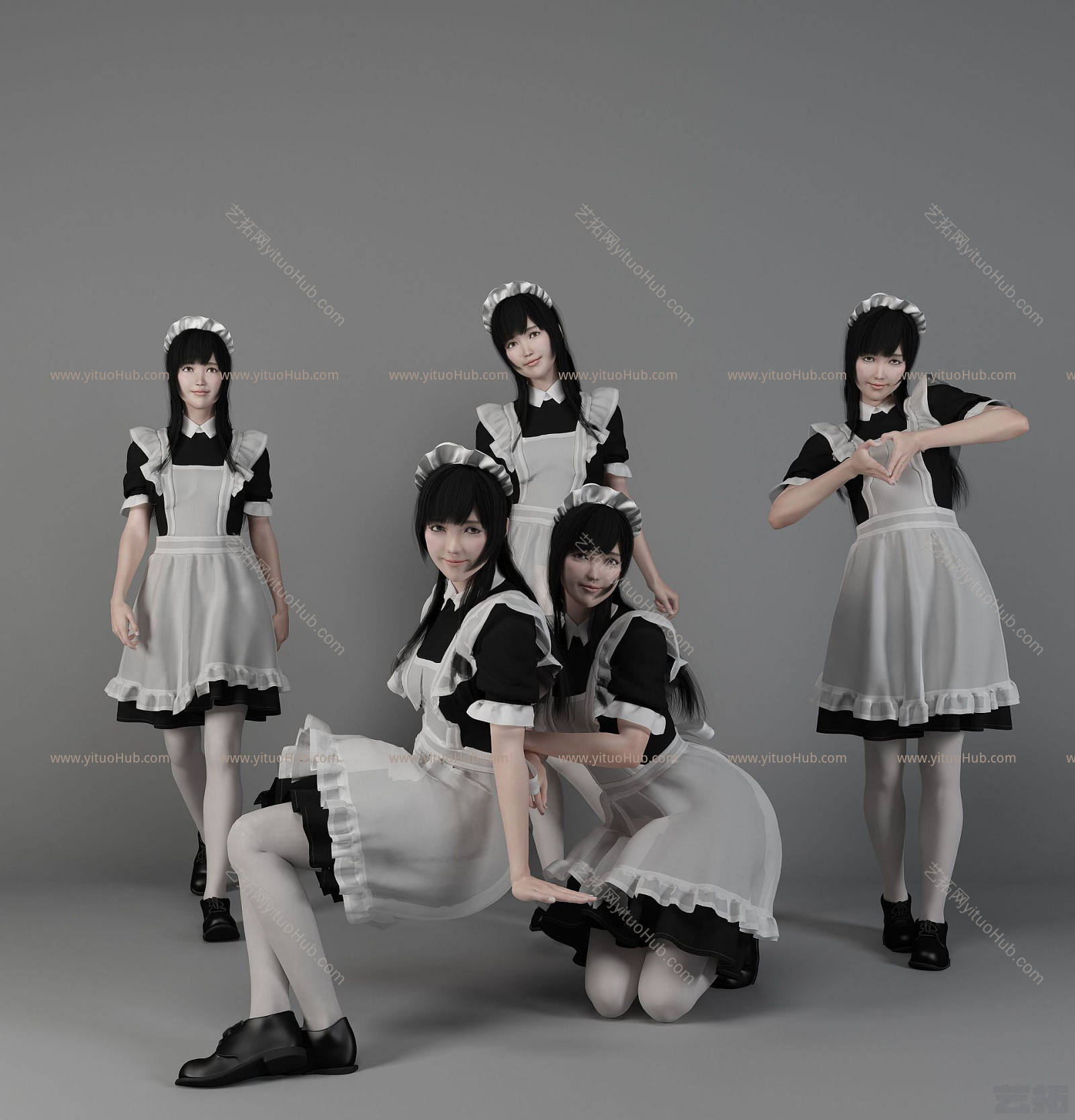 现代3D风格女仆美女人物模型