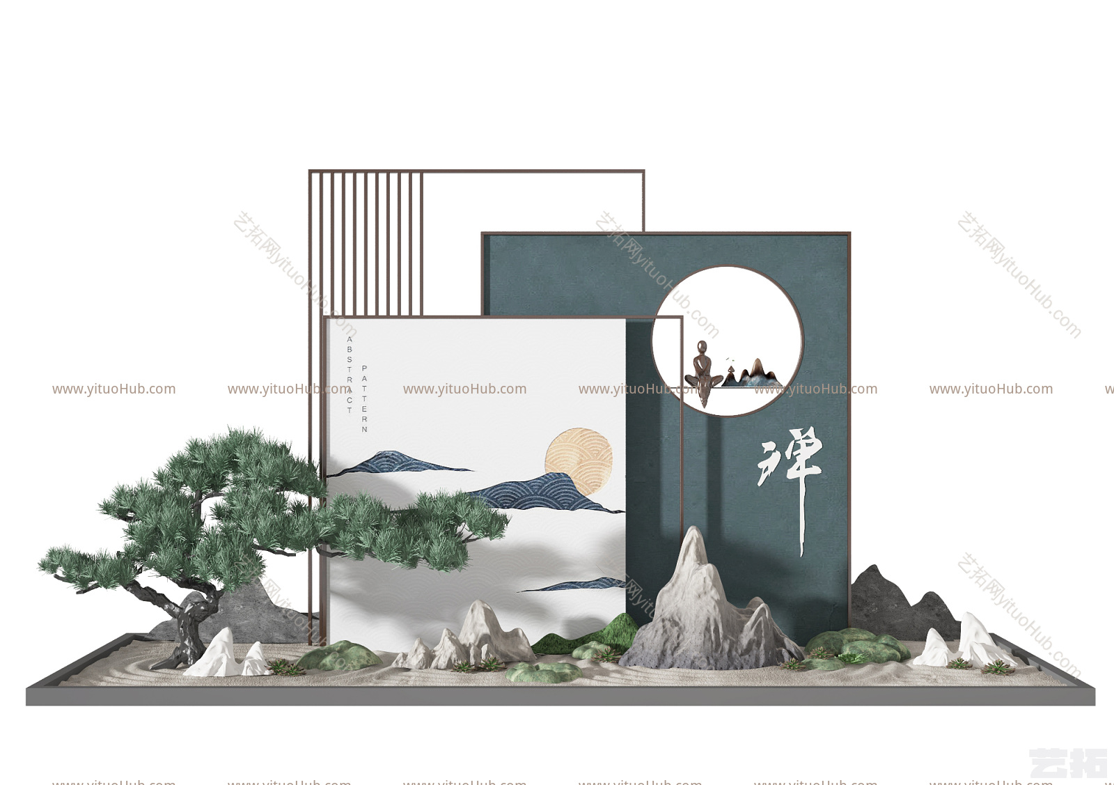 新中式庭院景观 橱窗