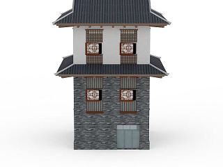 现代二层塔楼模型