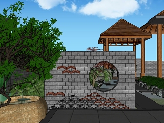 庭院 凉亭 围墙景观
