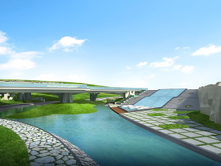 水上公园 石桥 湖边景观