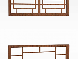 现代木制花格屏风模型