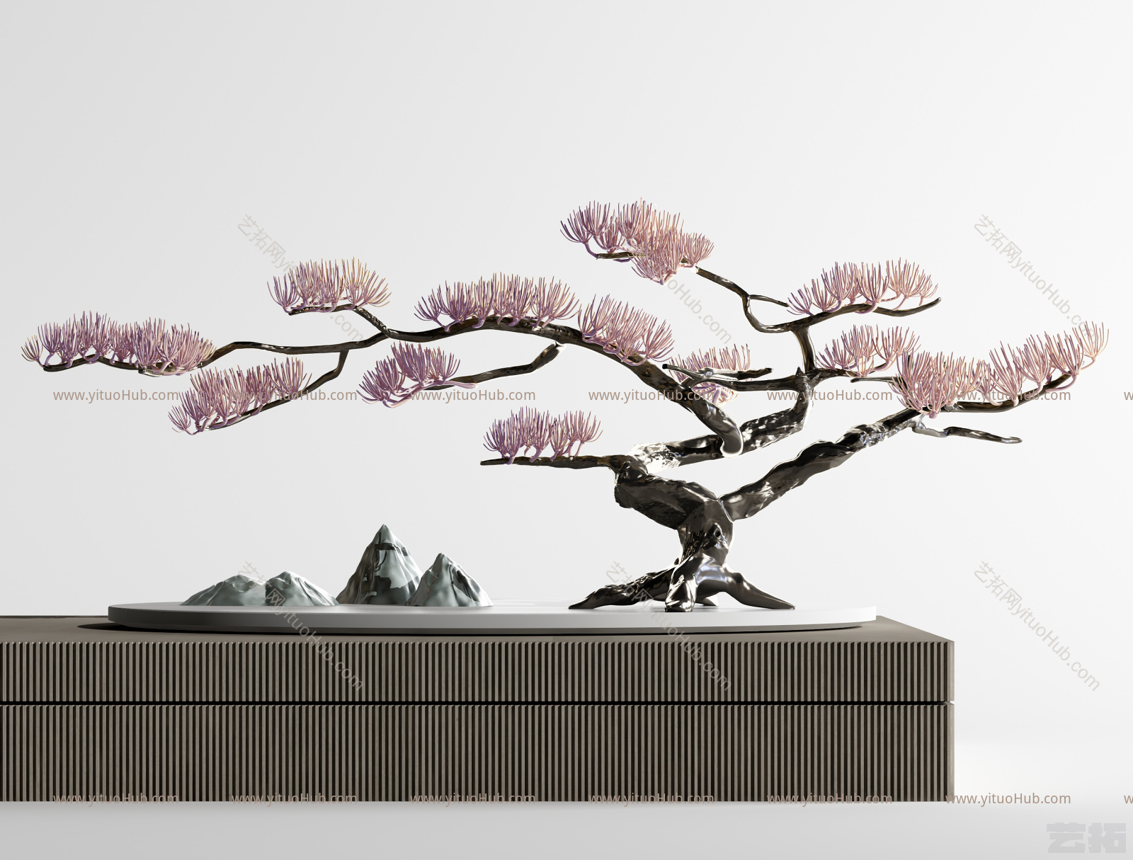 新中式摆件 盆景 盆栽 铁艺 植物 假山 树 装饰柜 摆件 饰品 工艺品