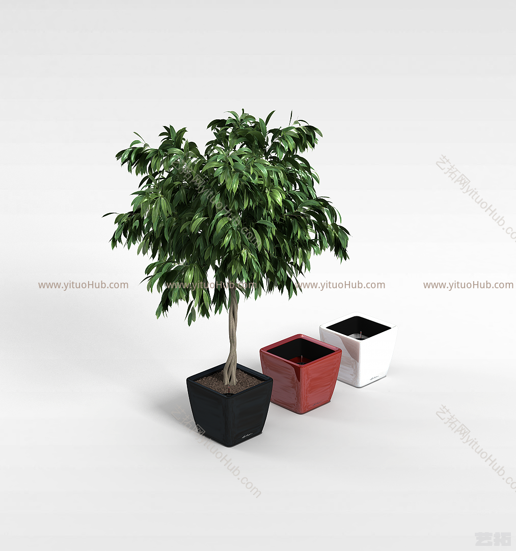现代绿植花盆组合模型