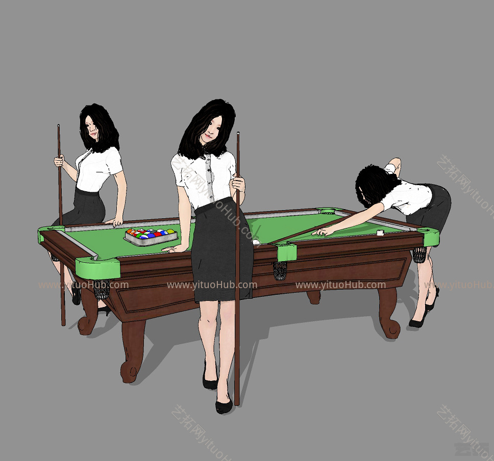 现代台球桌美女人物，打台球的人物