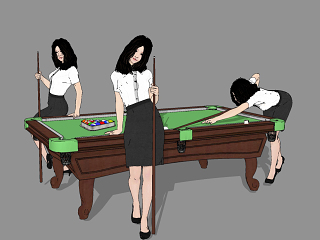 现代台球桌美女人物，打台球的人物