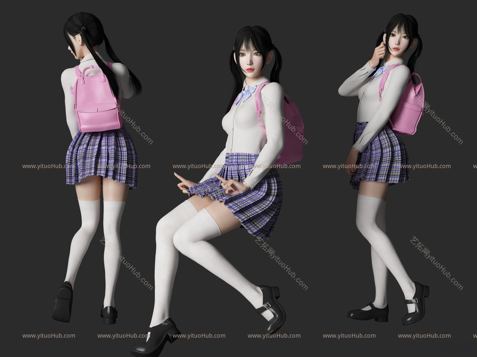 现代女生 jk制服女生 萝莉女生 双马尾女孩 背包人物