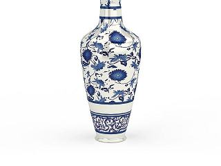 现代精美中国风青花瓷器模型