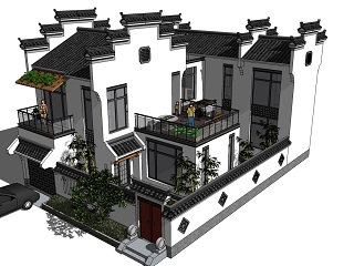 中式徽派建筑古建四合院，门头院墙，民宿度假村