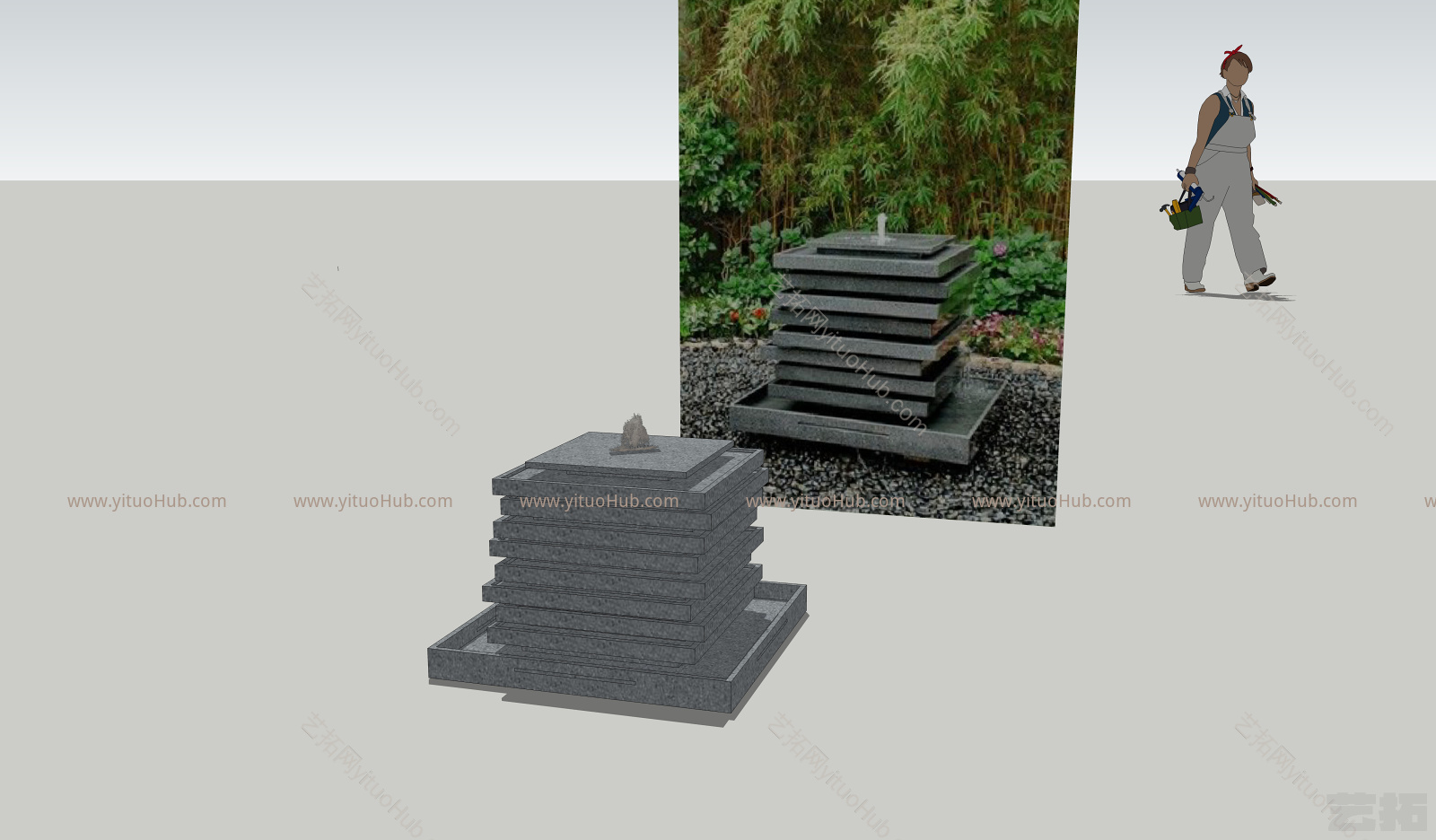 庭院小广场景观方形层叠小涌泉小水景椅子 家居物品 其他 书 饰品