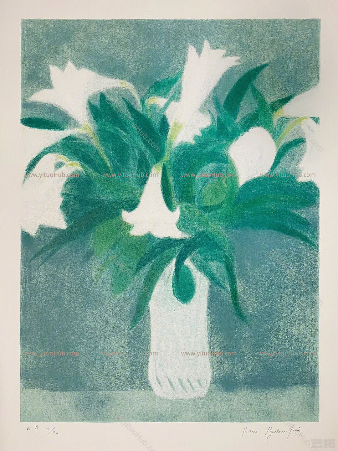 百合花石板画