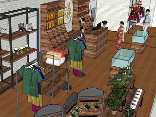 服装店 植物摆件 人物 展架