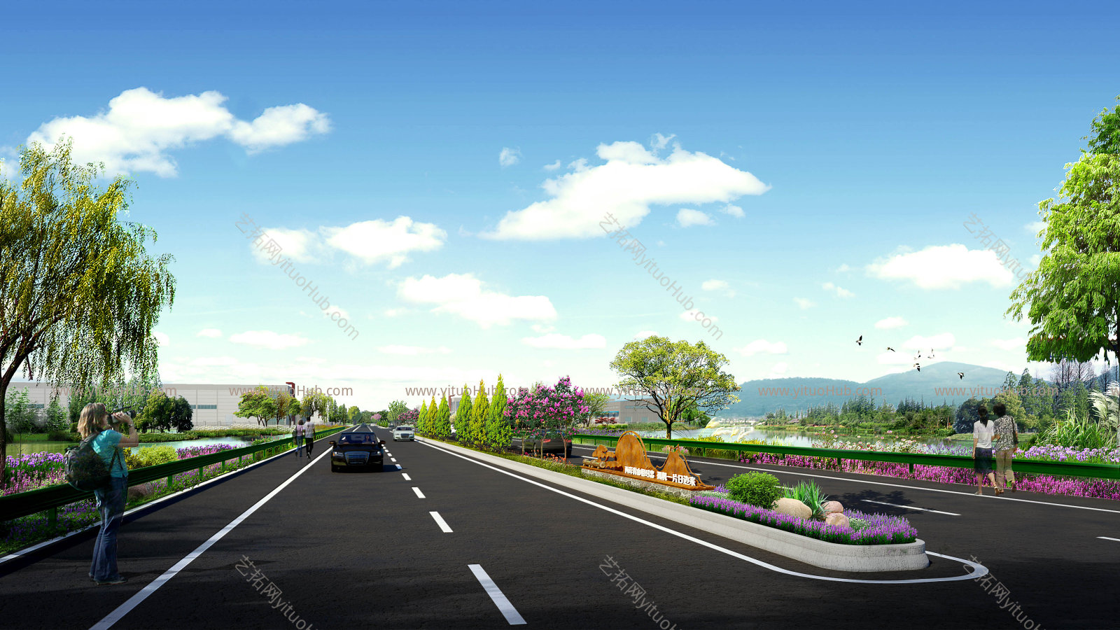 道路沿线景观美丽乡村水塘景观