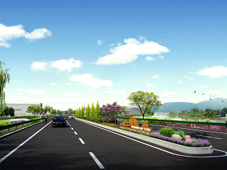 道路沿线景观美丽乡村水塘景观