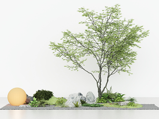 室内外造景，园艺景观小品，绿植景观石头，山体山石，植物堆，树木，发光星球