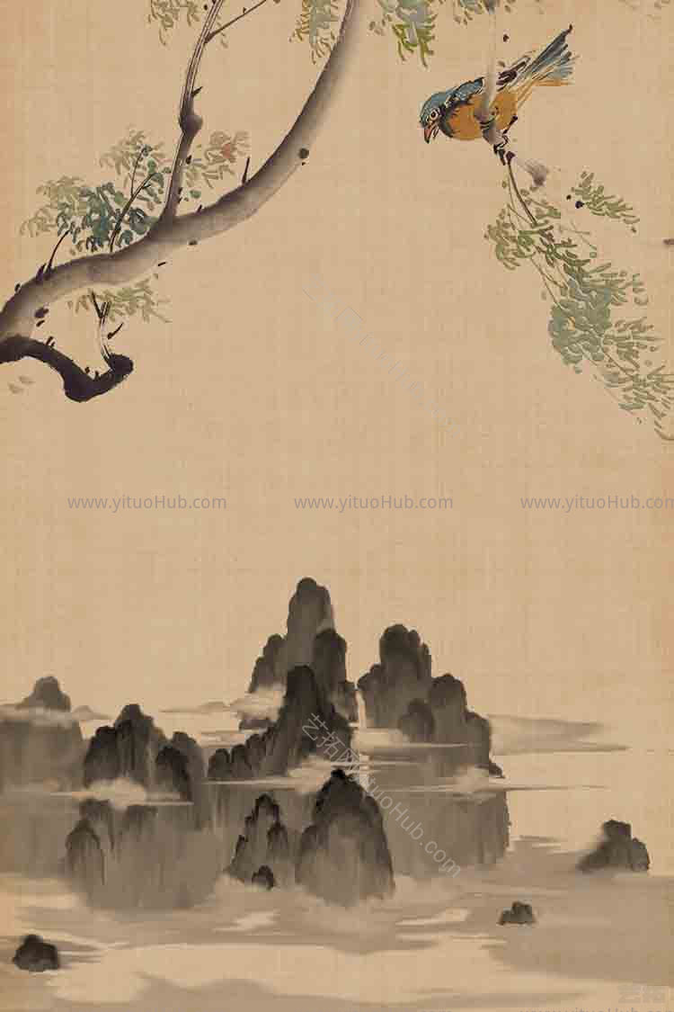工笔画古风竖版底图背景