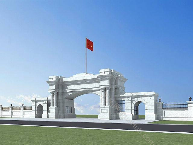 现代学校大门入口模型