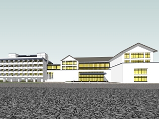 新中式酒店建筑SU模型